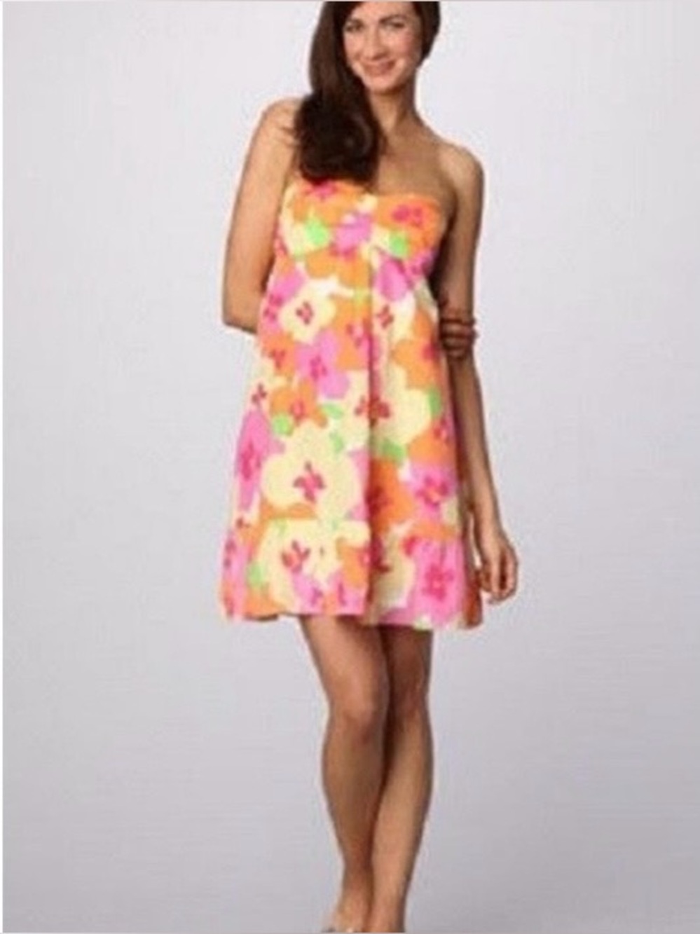 Lilly Pulitzer Betsey Floral Punch Woven Silk Strapless Dress Tropical Size 10